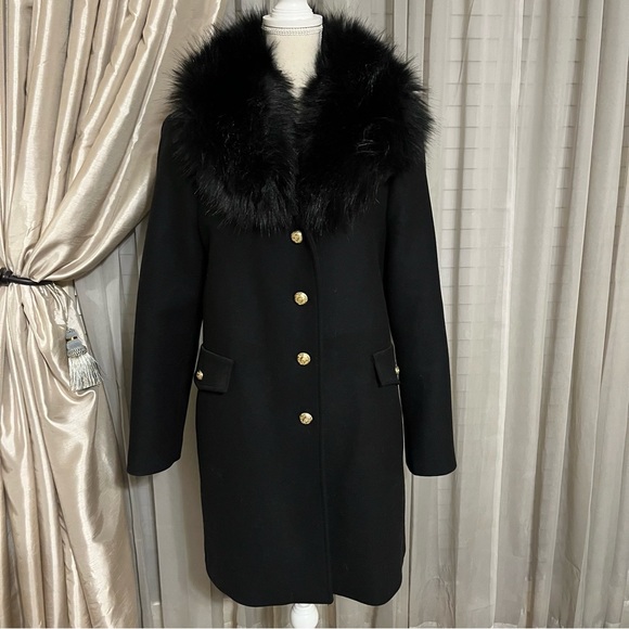 Zara Jackets & Blazers - NWOT Zara Black Wool Coat with Gold Buttons and Removable Faux Fur Collar